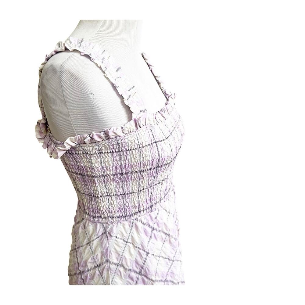 Boston Proper Dress Size Medium Womens Maxi Smocked Plaid Purple Cottagecore - Picture 9 of 12